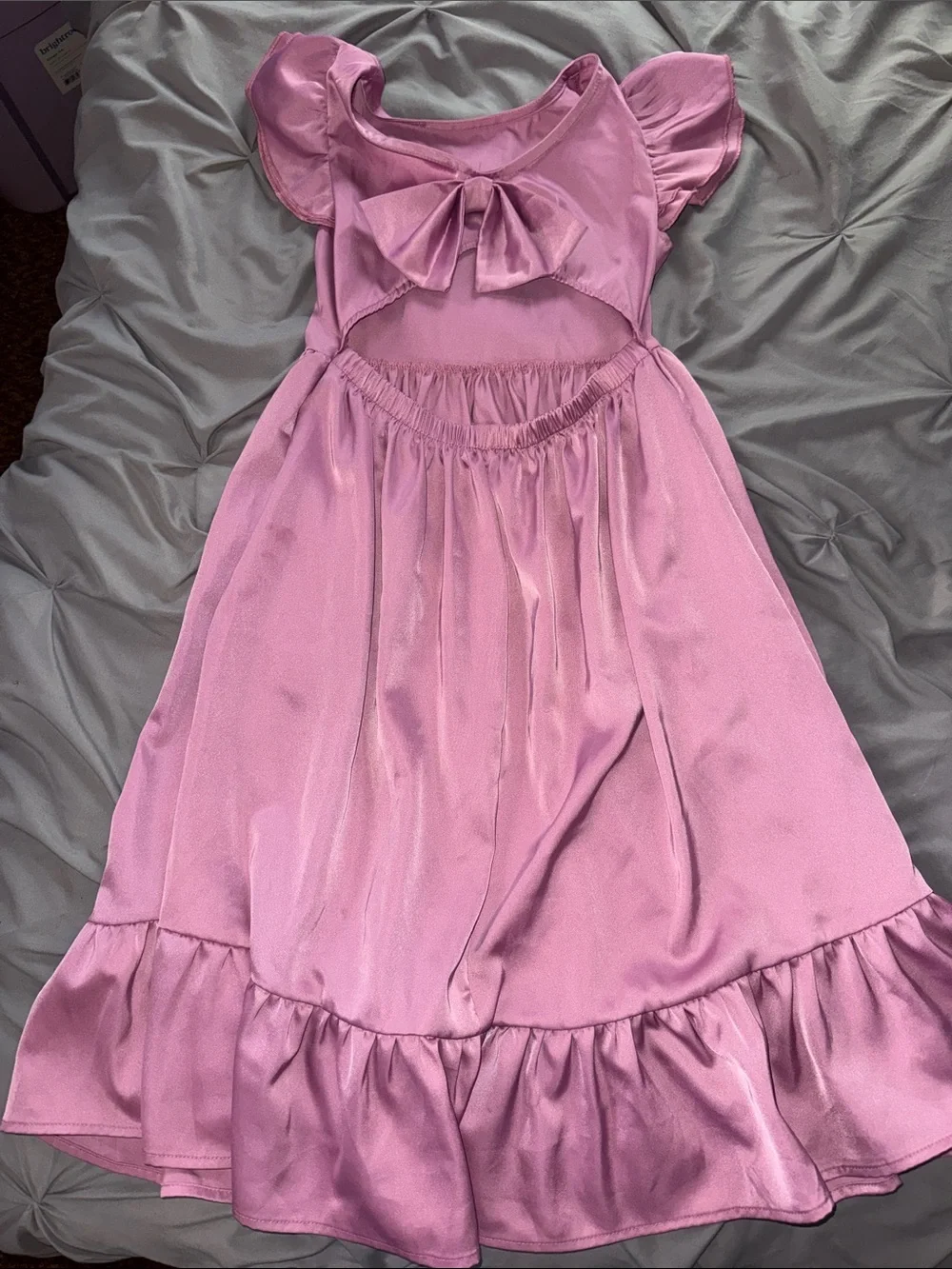 Girls' Pink Satin Puff-Sleeve Casual Dress